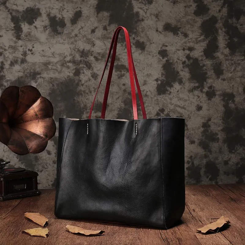 17" Black Ladies Leather Tote Bags Womens Tote Purses Large Black Tote Shoulder Bag