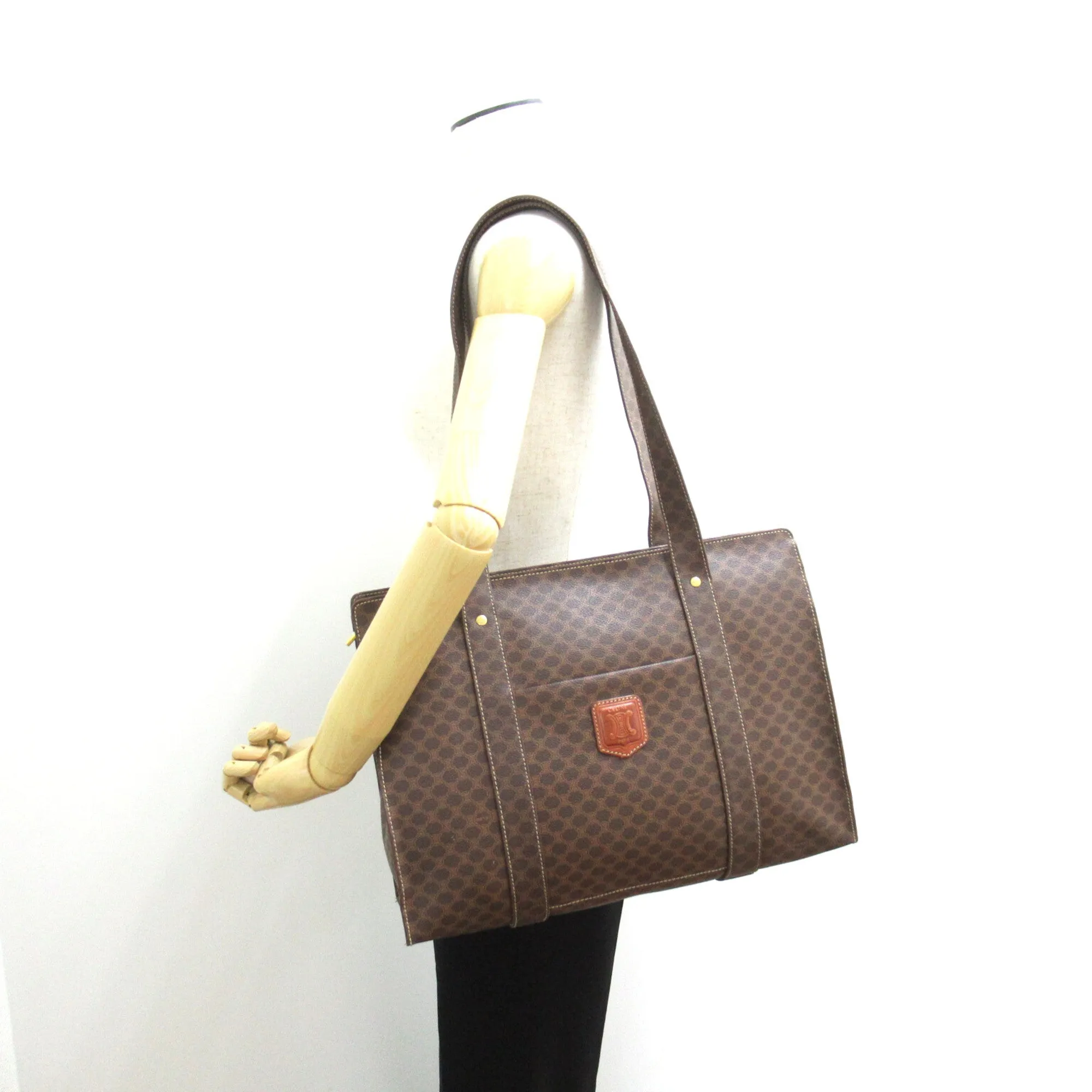 Celine Shoulder Tote Brown PVC coated canvas