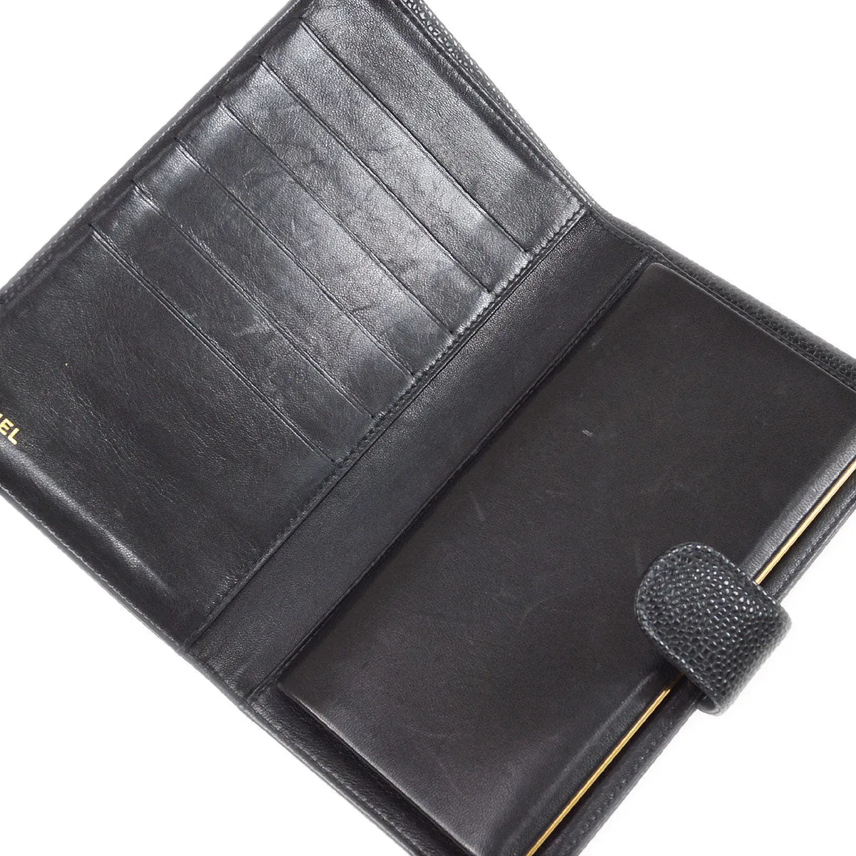 CHANEL 2003-2004 Black Caviar Timeless Long Wallet S07778j