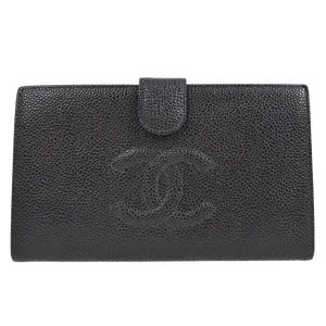 CHANEL 2003-2004 Black Caviar Timeless Long Wallet S07778j