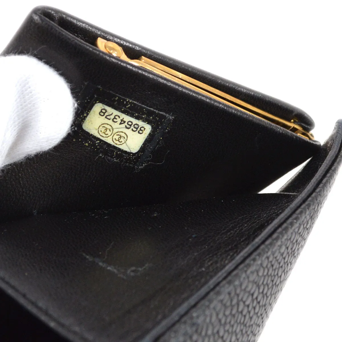 CHANEL 2003-2004 Black Caviar Timeless Long Wallet S07778j