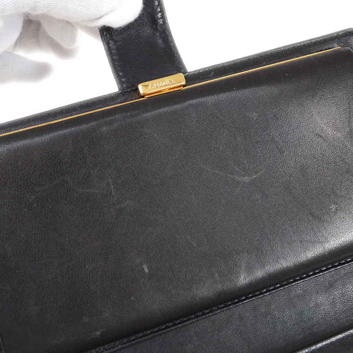 CHANEL 2003-2004 Black Caviar Timeless Long Wallet S07778j