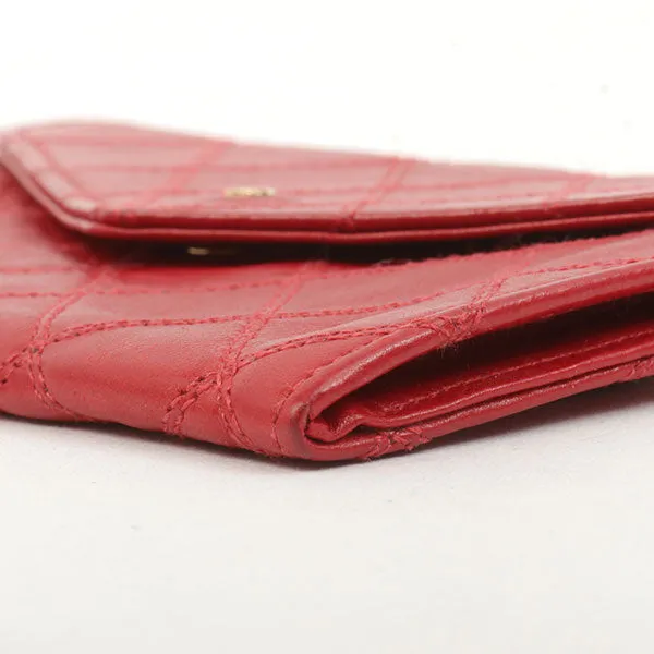 Chanel Around 1990 Made Bicolore Stitch Mini Cc Mark Plate Wallet Red