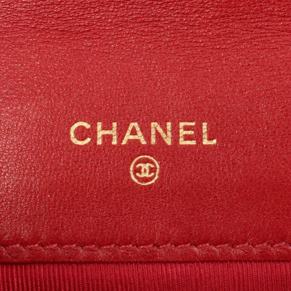 Chanel Around 1990 Made Bicolore Stitch Mini Cc Mark Plate Wallet Red