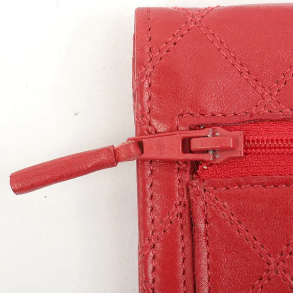 Chanel Around 1990 Made Bicolore Stitch Mini Cc Mark Plate Wallet Red