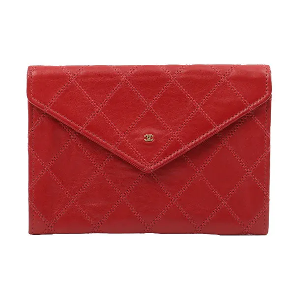 Chanel Around 1990 Made Bicolore Stitch Mini Cc Mark Plate Wallet Red