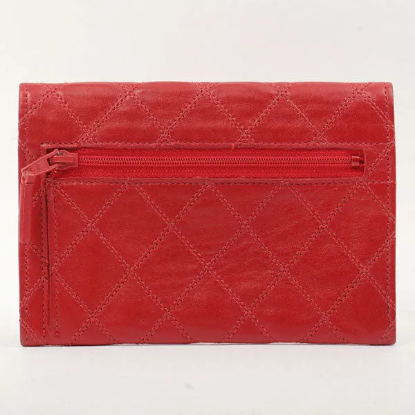 Chanel Around 1990 Made Bicolore Stitch Mini Cc Mark Plate Wallet Red