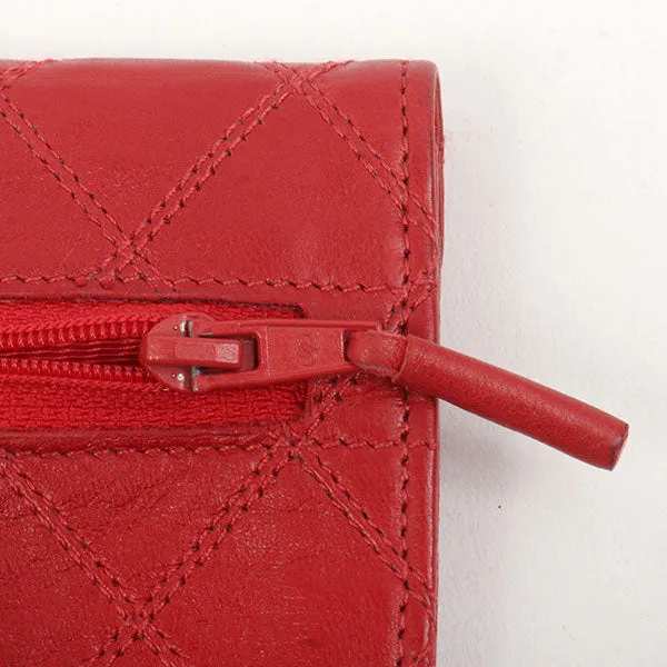 Chanel Around 1990 Made Bicolore Stitch Mini Cc Mark Plate Wallet Red