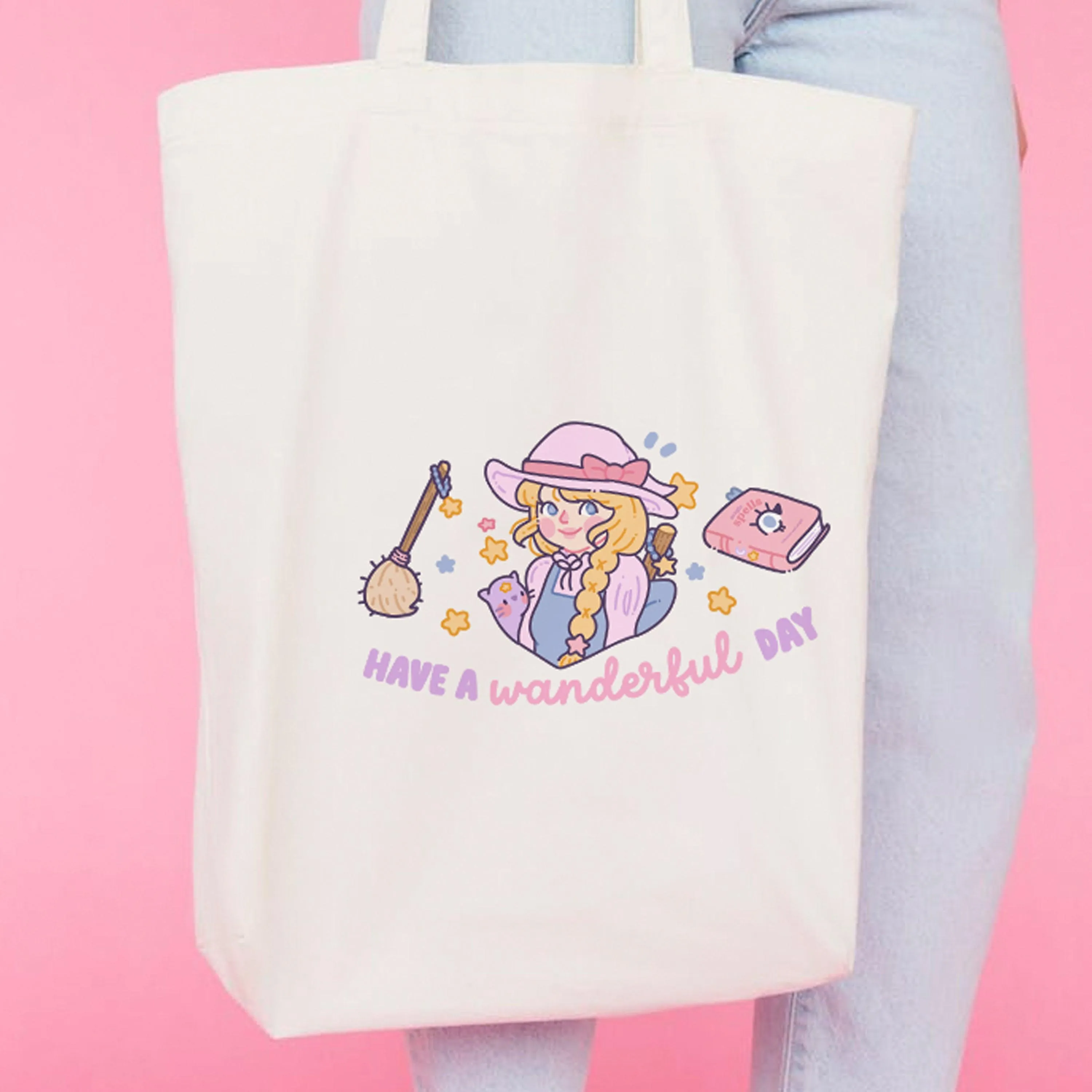 Have a Wanderful Day Tote Bag | Kawaii Pastel Witch Eco Tote | Cute Halloween Shopping Bag