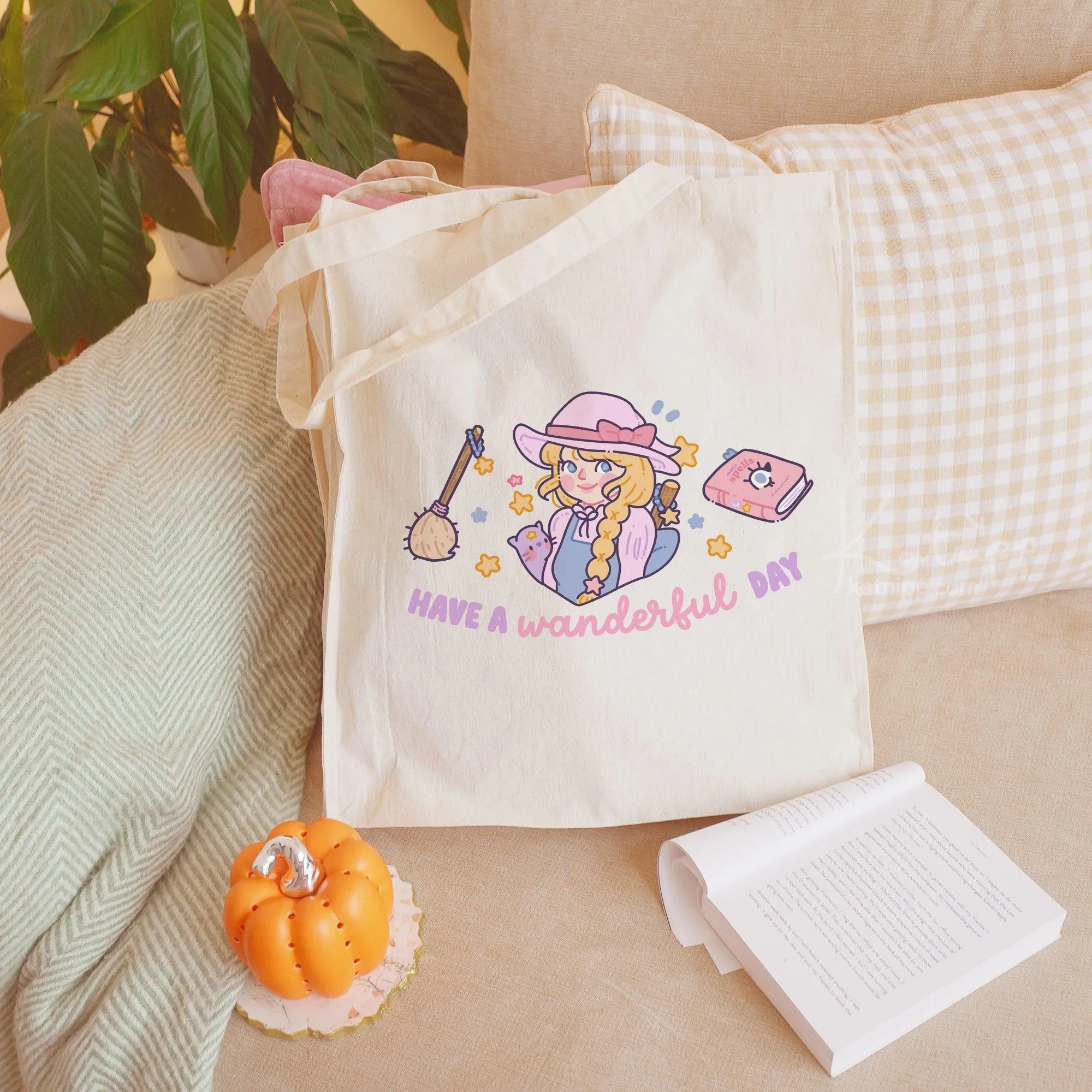 Have a Wanderful Day Tote Bag | Kawaii Pastel Witch Eco Tote | Cute Halloween Shopping Bag