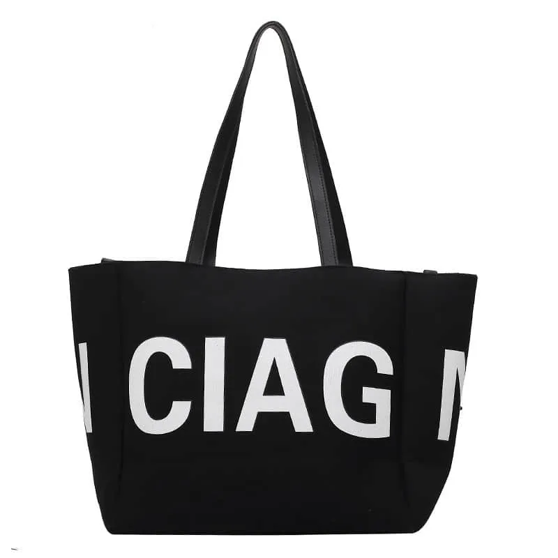 Letter canvas bag women's shoulder bag large capacity tote bag