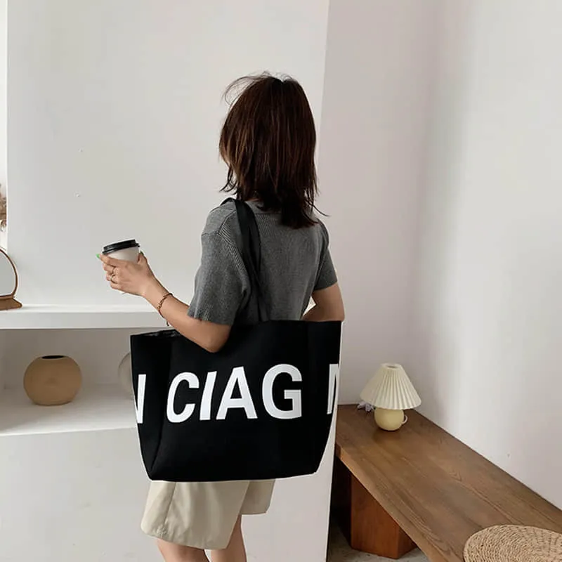 Letter canvas bag women's shoulder bag large capacity tote bag