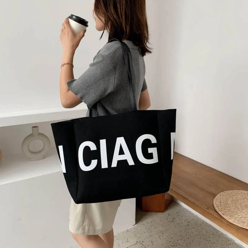 Letter canvas bag women's shoulder bag large capacity tote bag