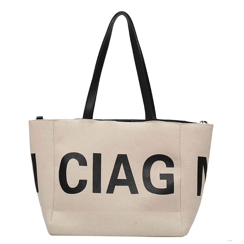 Letter canvas bag women's shoulder bag large capacity tote bag