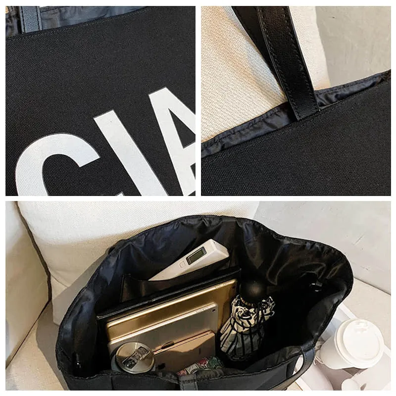 Letter canvas bag women's shoulder bag large capacity tote bag