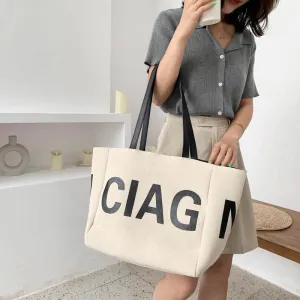 Letter canvas bag women's shoulder bag large capacity tote bag