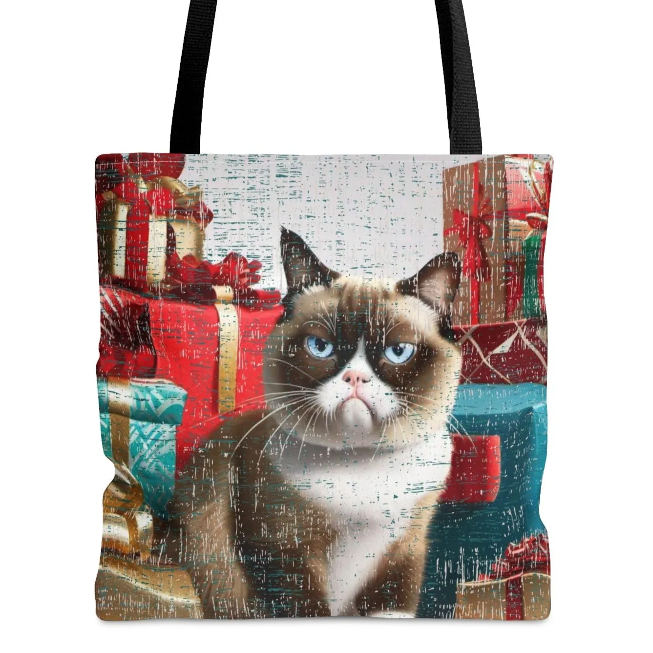 Medium Tote Bag with Grumpy Cat and Christmas Gifts