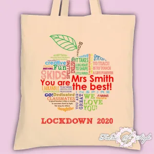 PERSONALISED Lockdown 2020 Tote Bag Thank You Teacher School Gift  Apple Design