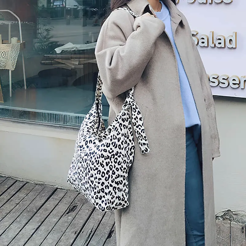 Retro leopard print shoulder bag womens fashion canvas bag