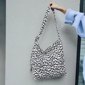 Retro leopard print shoulder bag womens fashion canvas bag
