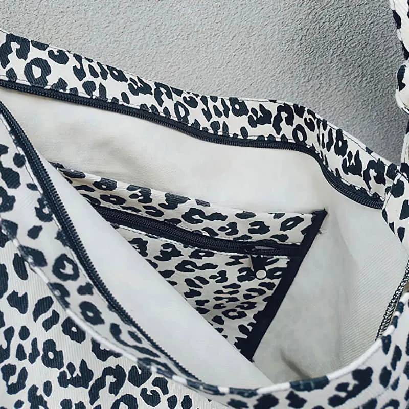 Retro leopard print shoulder bag womens fashion canvas bag