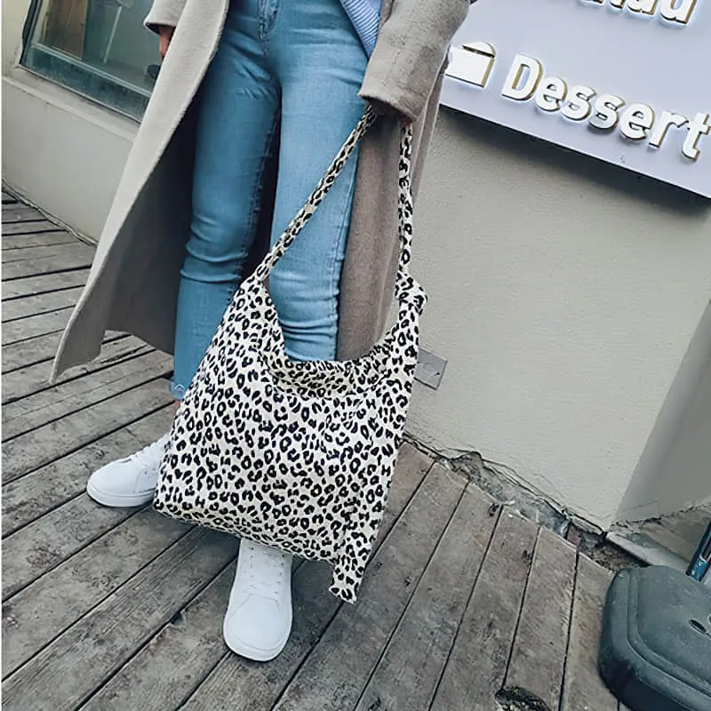 Retro leopard print shoulder bag womens fashion canvas bag
