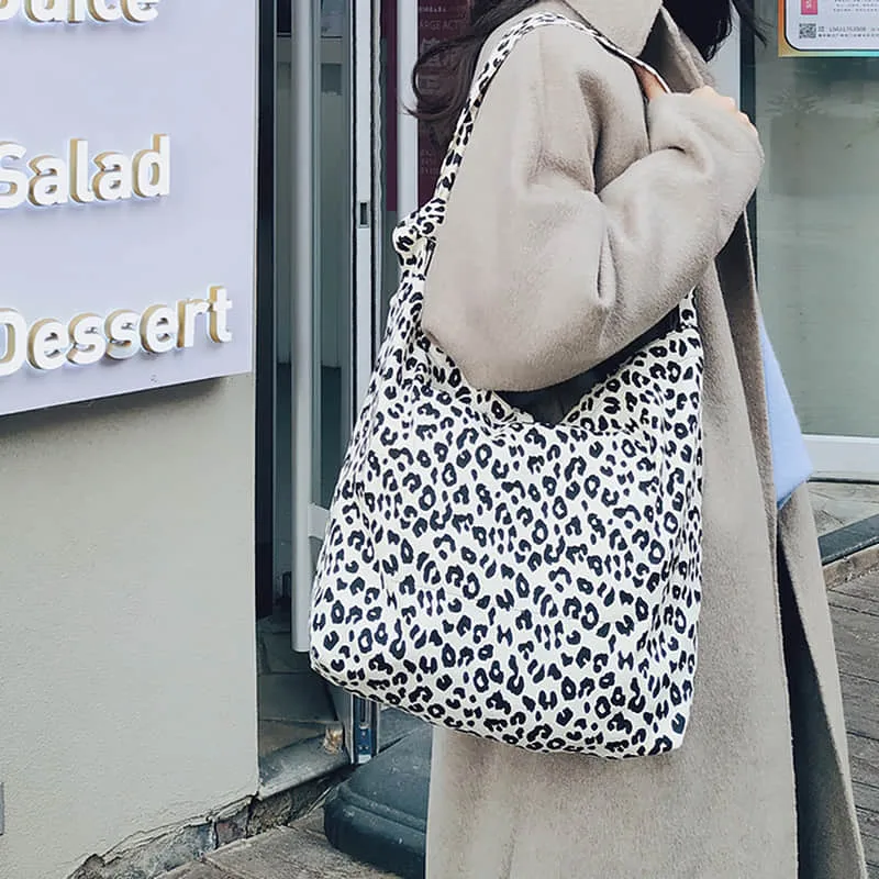 Retro leopard print shoulder bag womens fashion canvas bag