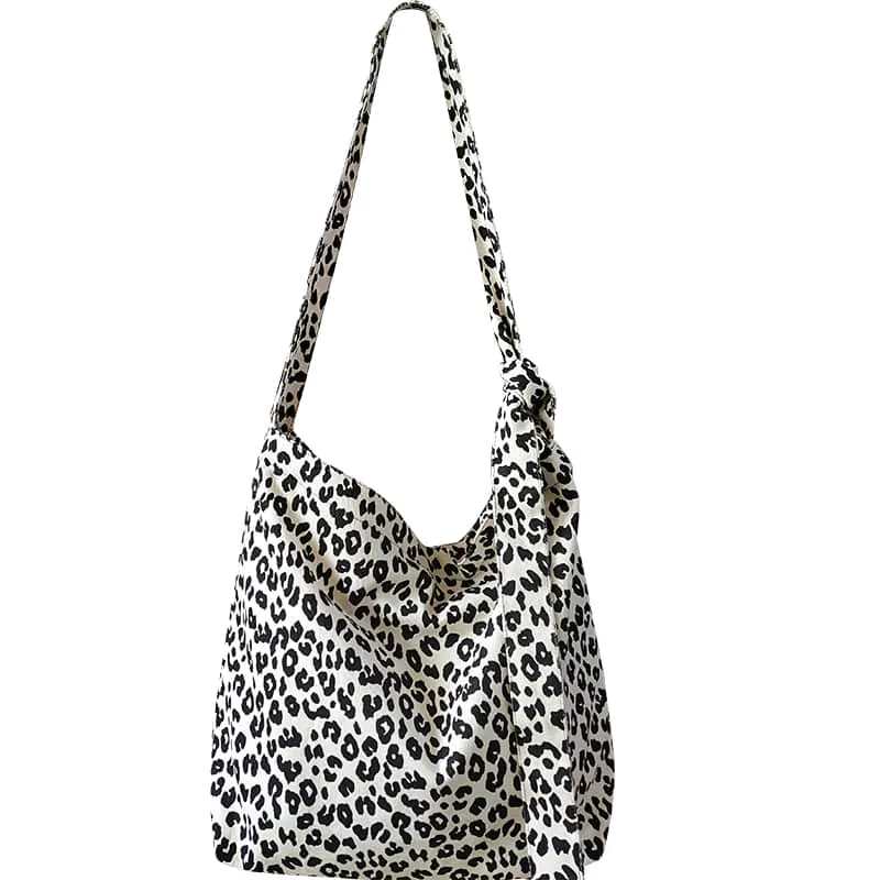 Retro leopard print shoulder bag womens fashion canvas bag