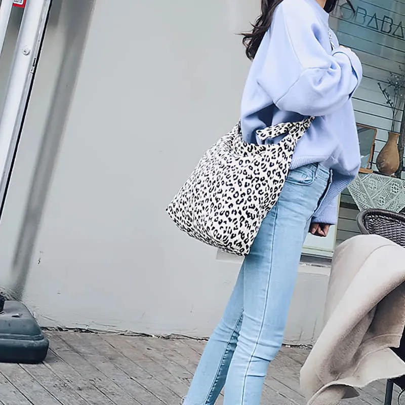 Retro leopard print shoulder bag womens fashion canvas bag