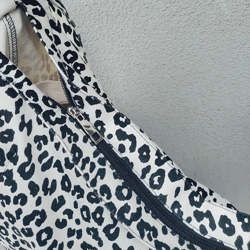 Retro leopard print shoulder bag womens fashion canvas bag
