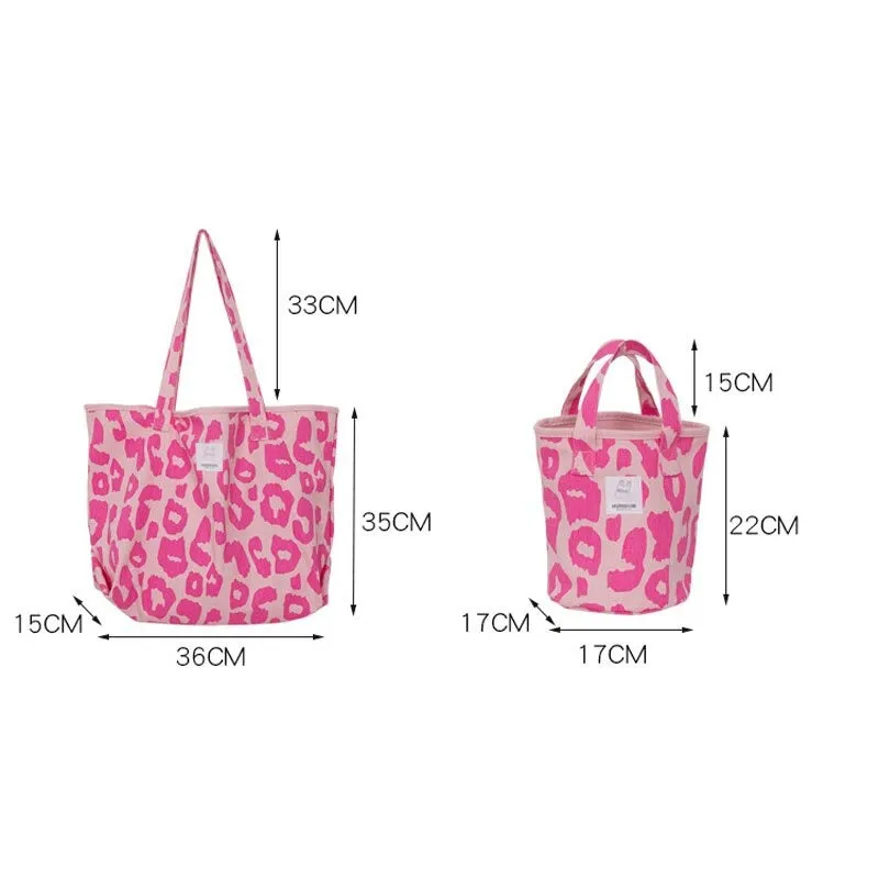 Top-Handle Large Capacity Leopard Print Canvas Shoulder Bags