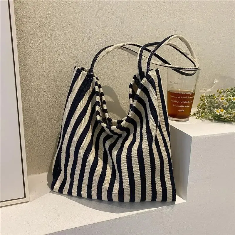 Uakiss Large Capacity Canvas Women Shopper Tote Simple Striped Shoulder Bag Female Casual Multifunctional Travel Top-handle Handbag