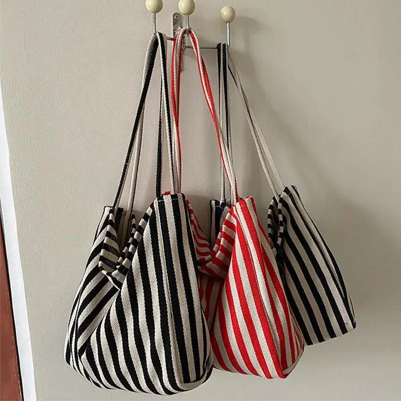 Uakiss Large Capacity Canvas Women Shopper Tote Simple Striped Shoulder Bag Female Casual Multifunctional Travel Top-handle Handbag