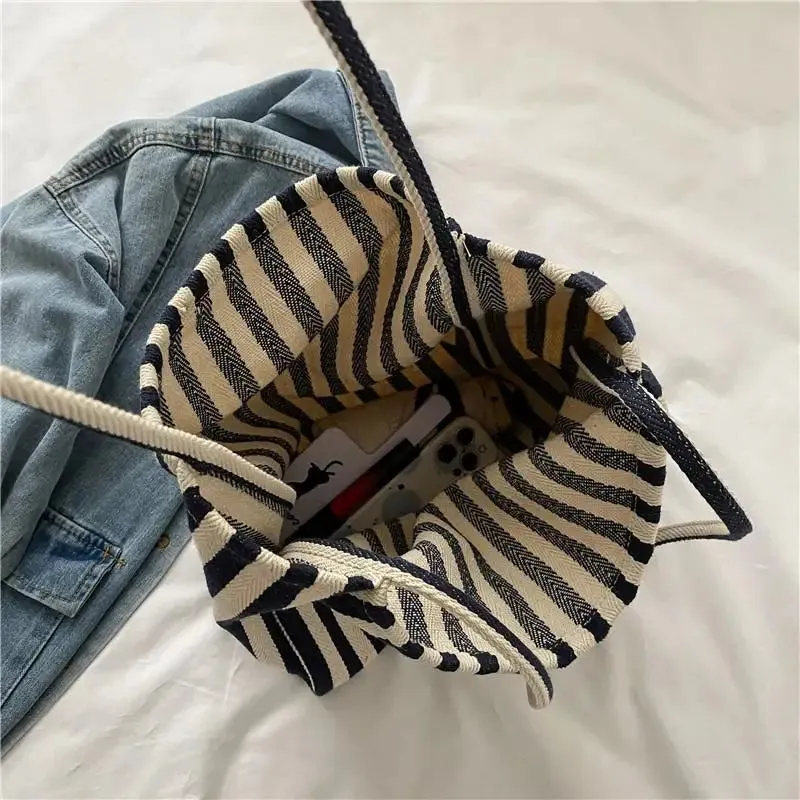 Uakiss Large Capacity Canvas Women Shopper Tote Simple Striped Shoulder Bag Female Casual Multifunctional Travel Top-handle Handbag