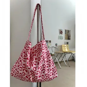 UAKISS  -  Women 2024 New Large Capacity Niche Pink Leopard Print Single Shoulder Tote Bag Commuting Casual Canvas Tote Bags
