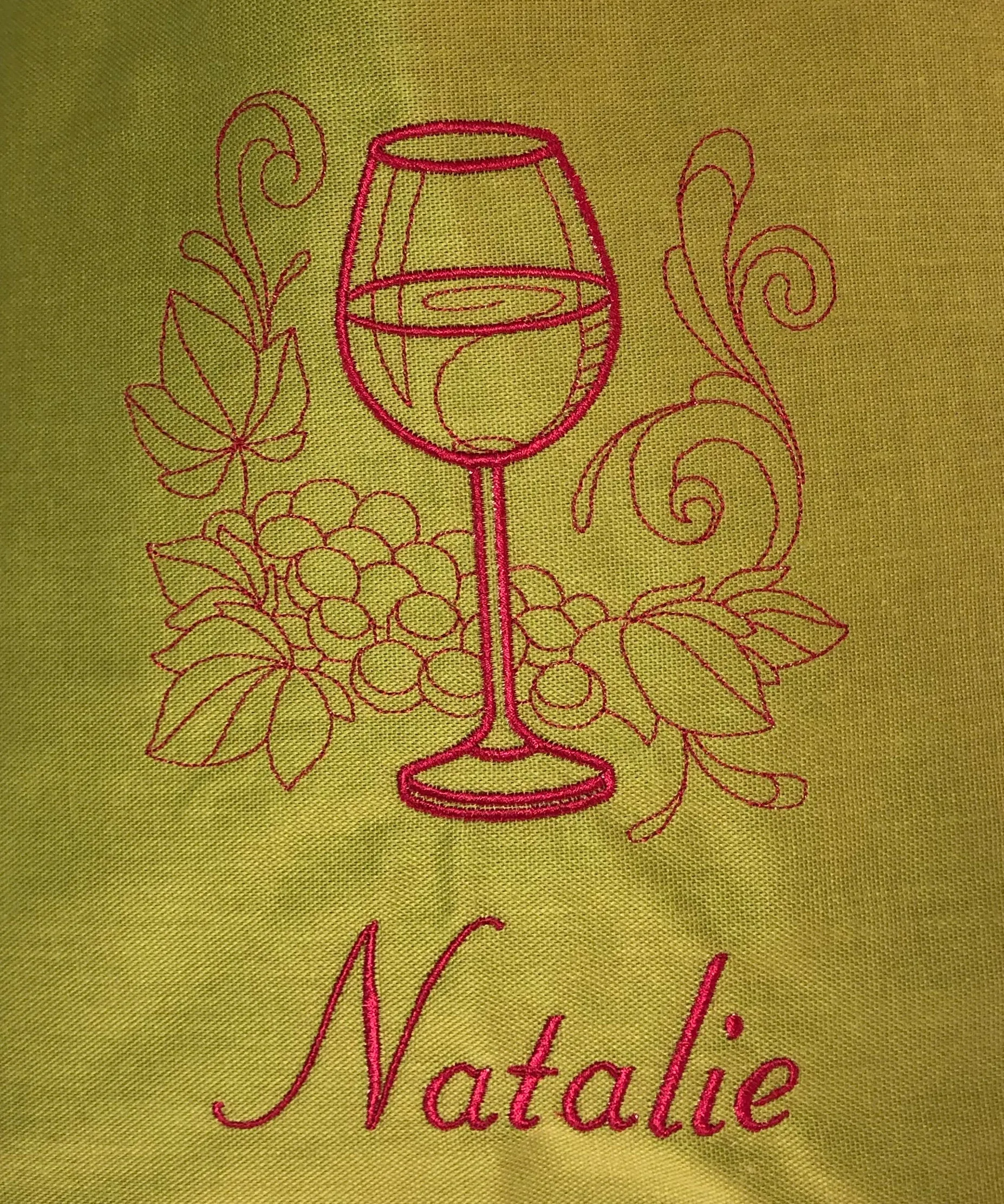Wine Glass Embroidered "Natalie"  Tote Bag   | stitchywoman.net